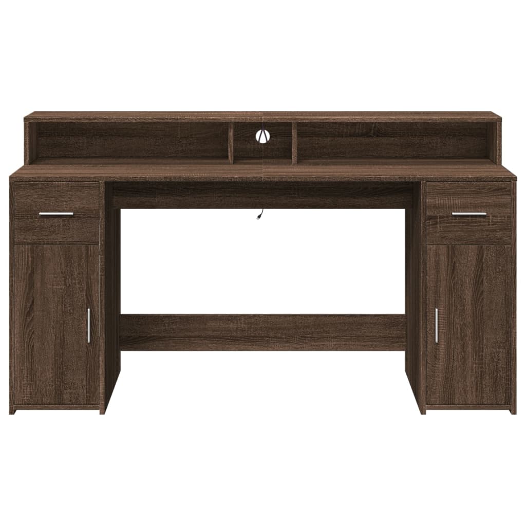 Barna tölgy színű szerelt fa íróasztal led-ekkel 160x55x91 cm