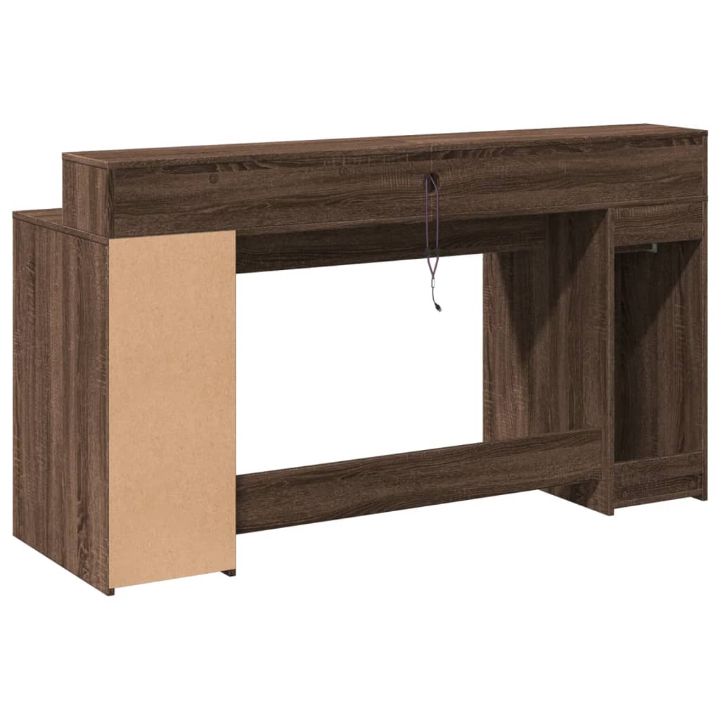 Barna tölgy színű szerelt fa íróasztal led-ekkel 160x55x91 cm