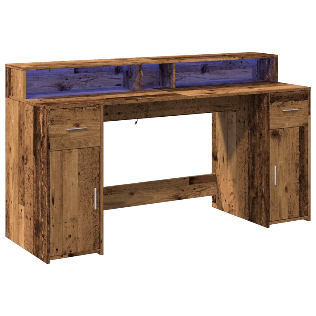 Antik fa színű szerelt fa íróasztal led-ekkel 160 x 55 x 91 cm