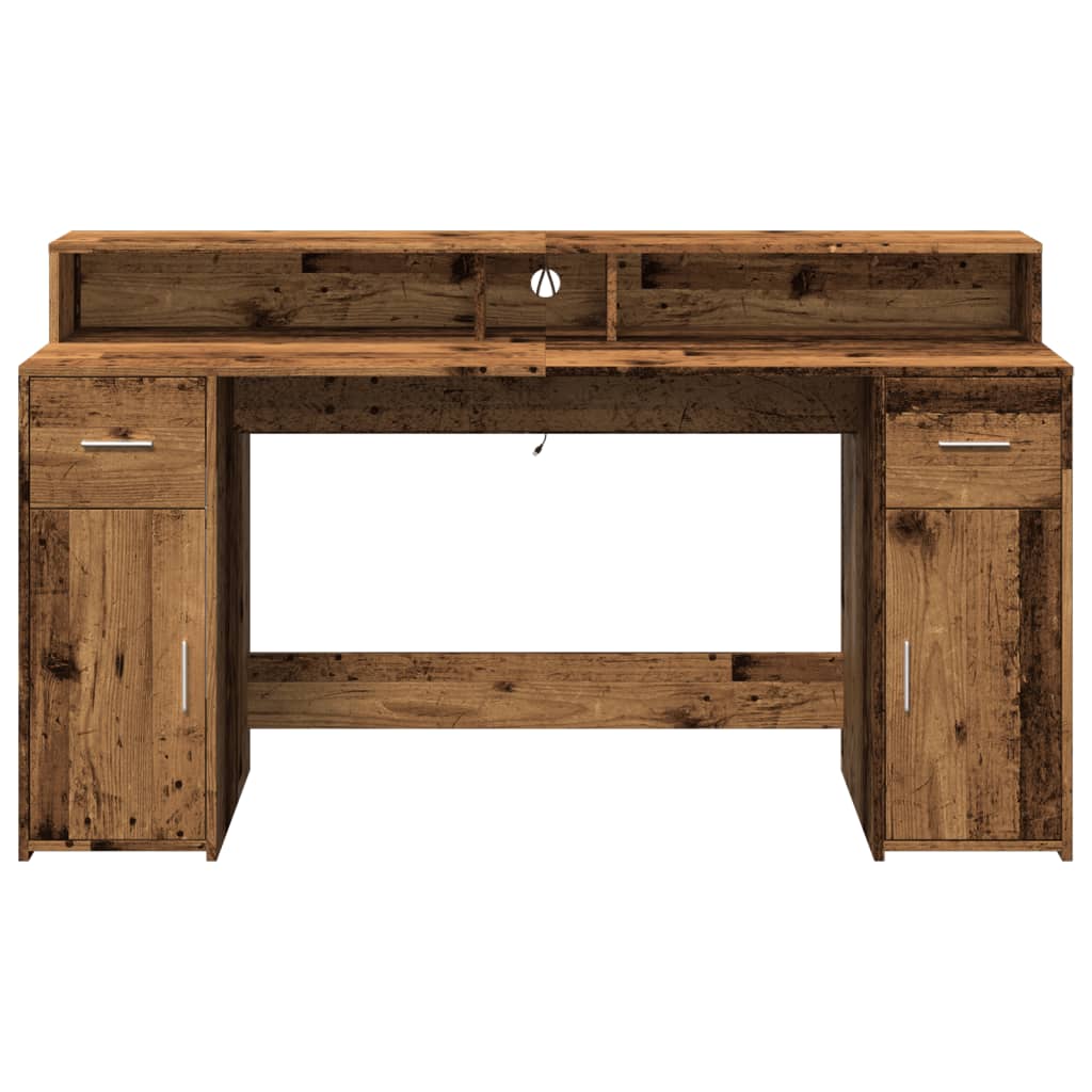 Antik fa színű szerelt fa íróasztal led-ekkel 160 x 55 x 91 cm