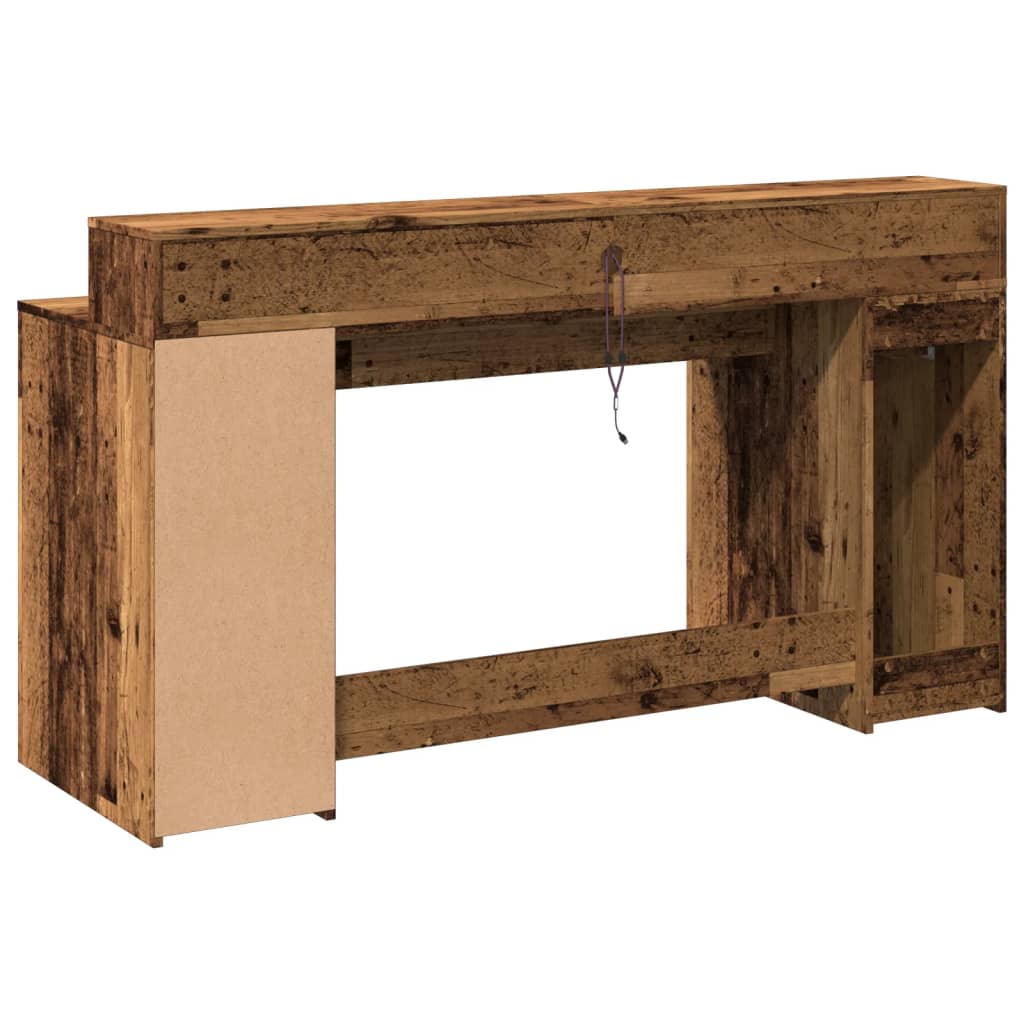 Antik fa színű szerelt fa íróasztal led-ekkel 160 x 55 x 91 cm