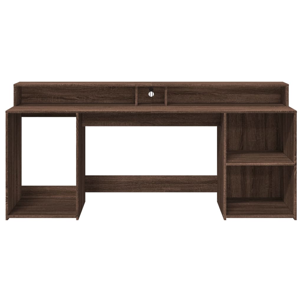 Barna tölgy színű szerelt fa íróasztal led-ekkel 200x55x91 cm
