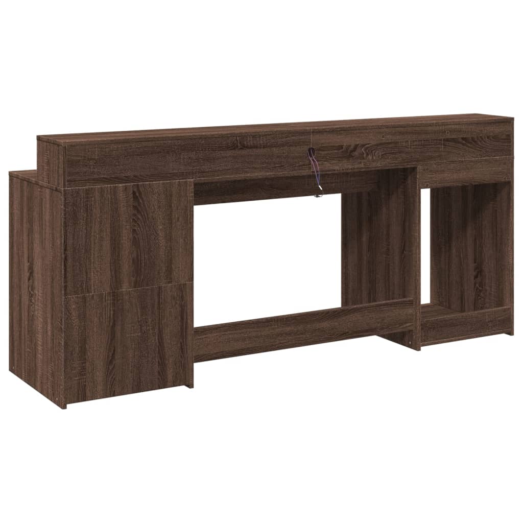 Barna tölgy színű szerelt fa íróasztal led-ekkel 200x55x91 cm