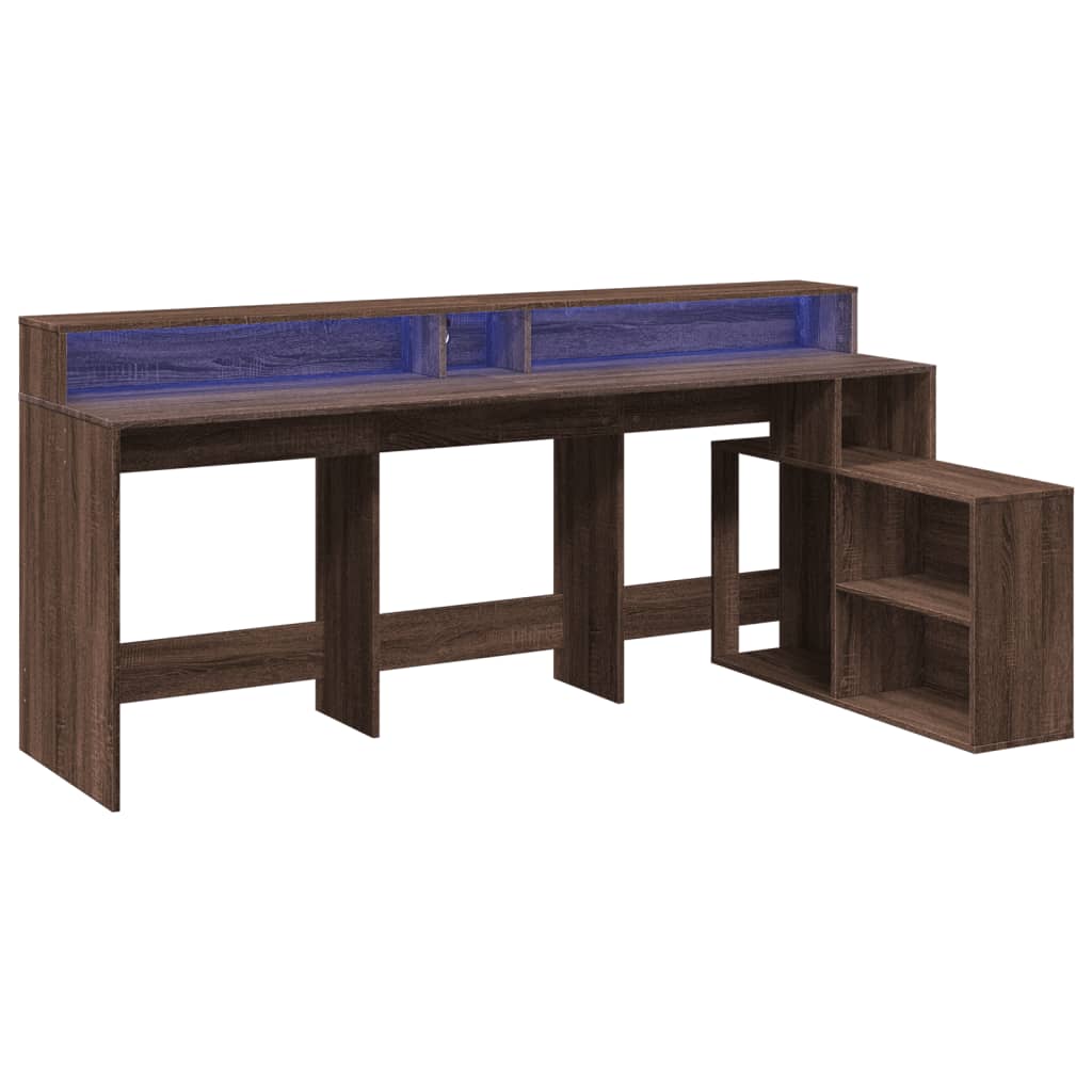 Barna tölgy színű szerelt fa íróasztal led-ekkel 200x104x91 cm Barna tölgy színű szerelt fa íróasztal led-ekkel 200x104x91 cm