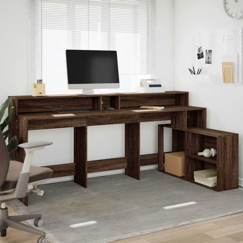 Barna tölgy színű szerelt fa íróasztal led-ekkel 200x104x91 cm Barna tölgy színű szerelt fa íróasztal led-ekkel 200x104x91 cm