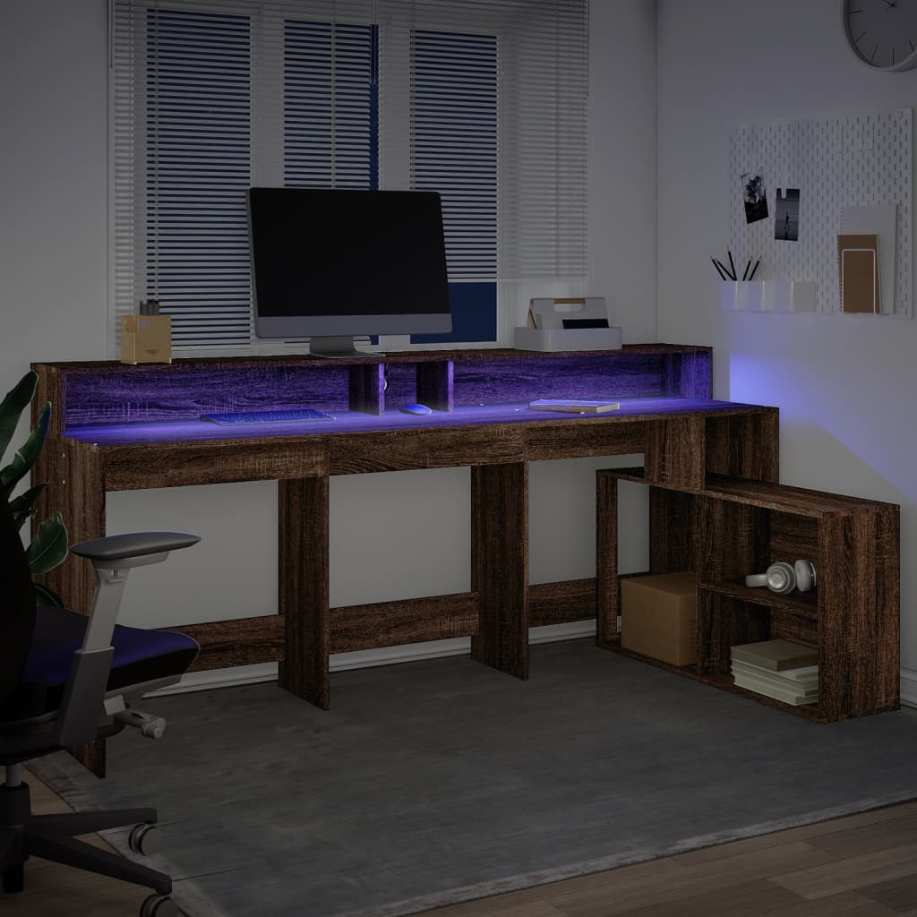 Barna tölgy színű szerelt fa íróasztal led-ekkel 200x104x91 cm Barna tölgy színű szerelt fa íróasztal led-ekkel 200x104x91 cm