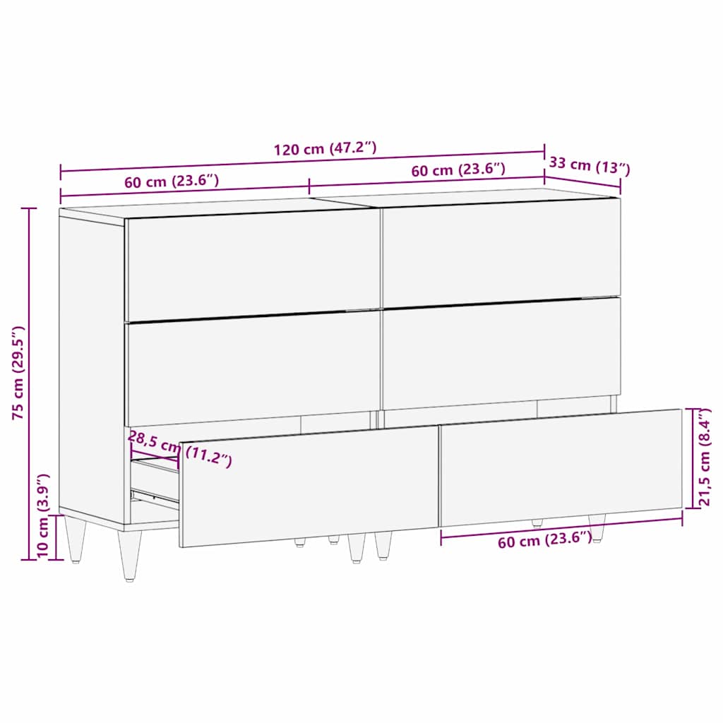Széf 2 pcs fehér 120 x 33,5 x 75 cm tömör mangófa