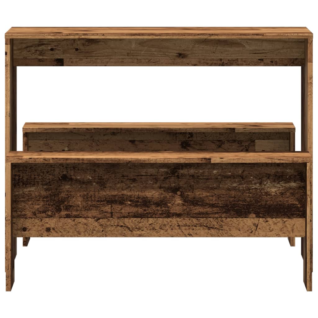 3 részes antik fa színű szerelt fa étkezőasztal és pad szett