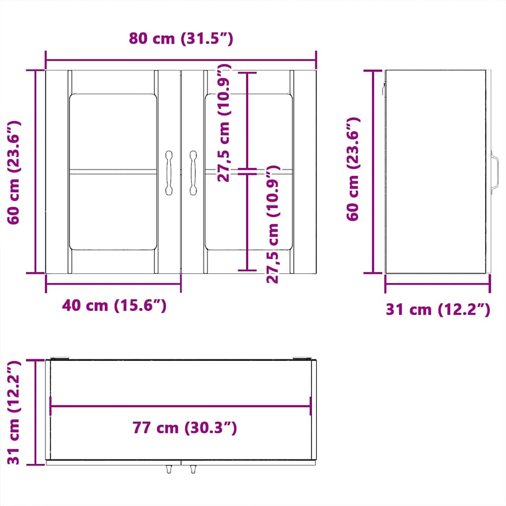 Konyhai fali szekrény üvegajtóval lucca sonoma tölgy