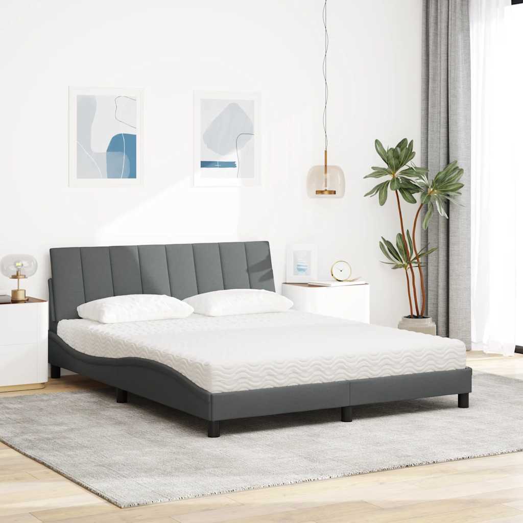 Ágy matraccal sötét szürke 160x200 cm szövet Ágy matraccal sötét szürke 160x200 cm szövet