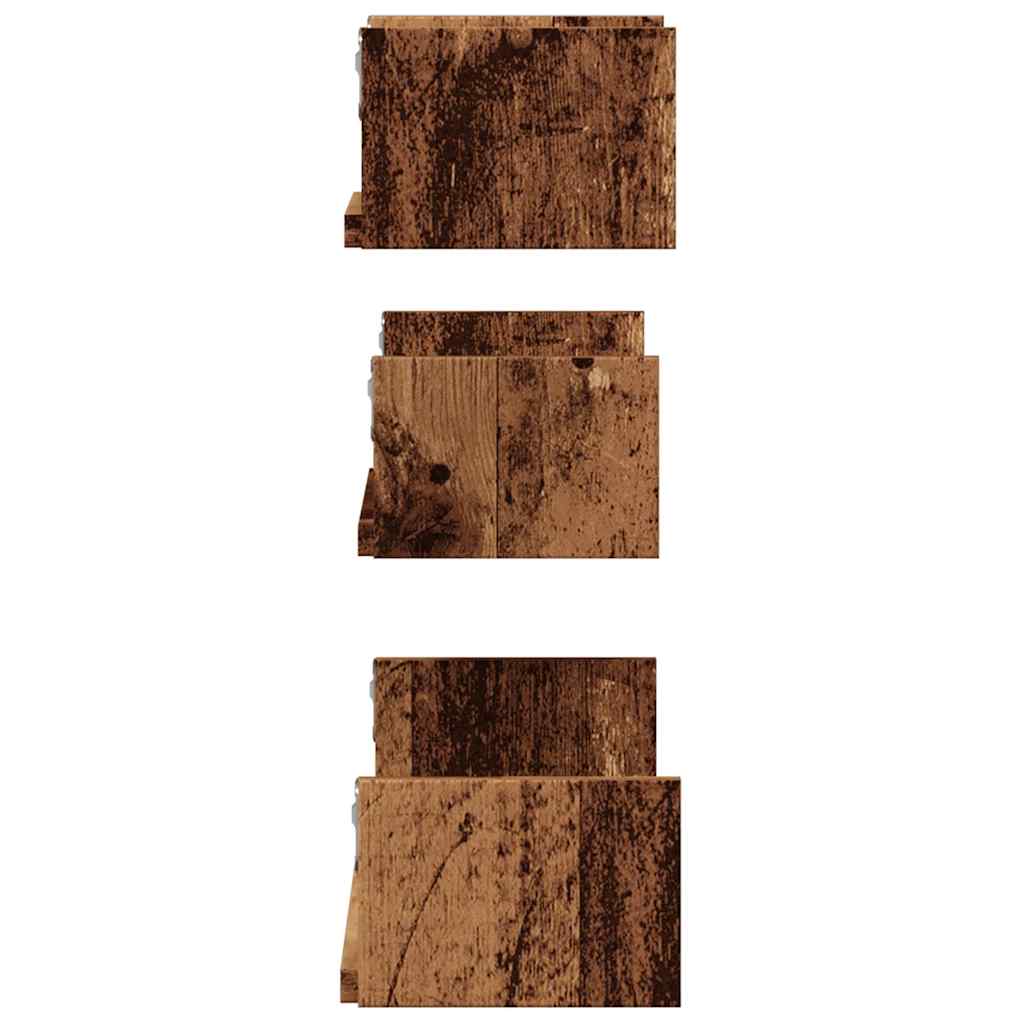 3 db antik fa színű szerelt fa fali polc