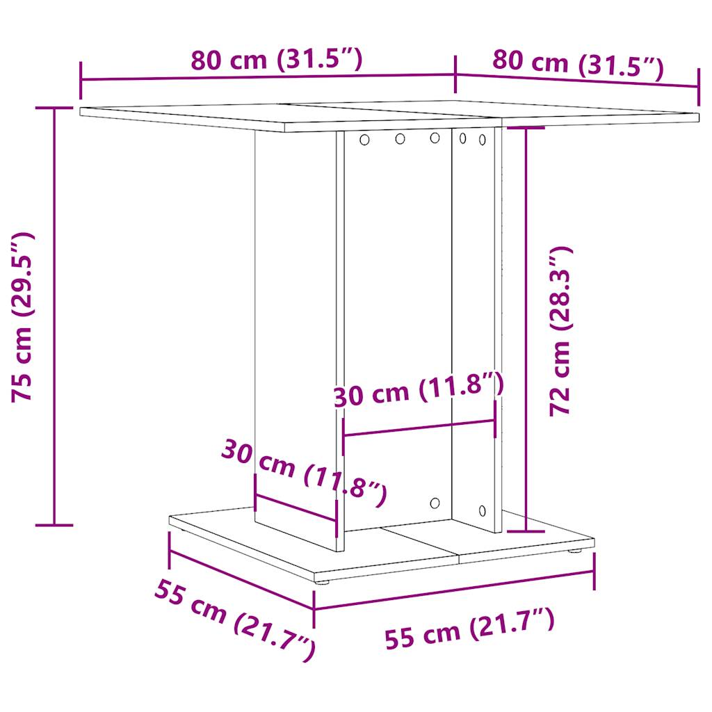 Antik fa színű szerelt fa étkezőasztal 80 x 80 x 75 cm Antik fa színű szerelt fa étkezőasztal 80 x 80 x 75 cm
