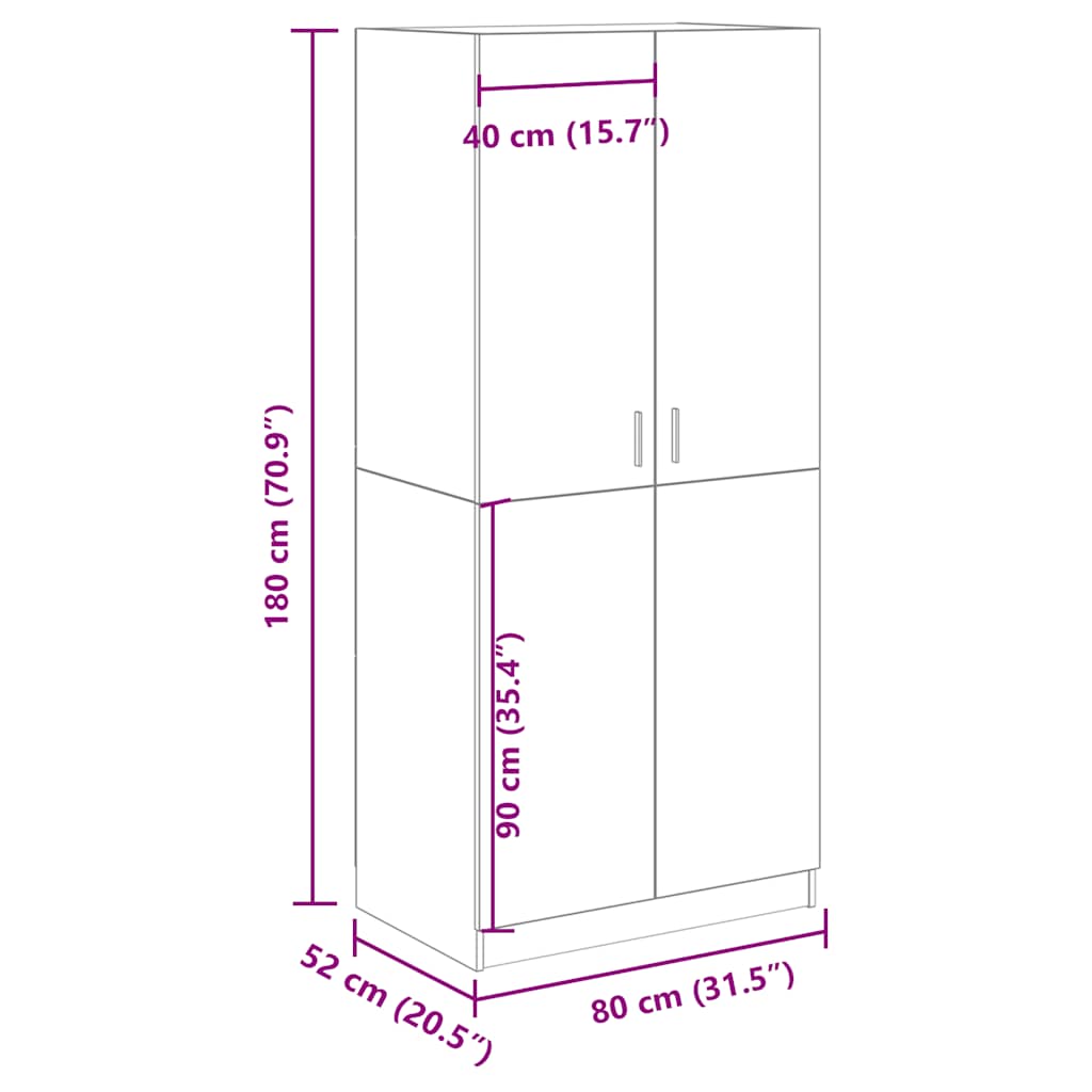 Antik fa színű szerelt fa ruhásszekrény 80x52x180 cm Antik fa színű szerelt fa ruhásszekrény 80x52x180 cm