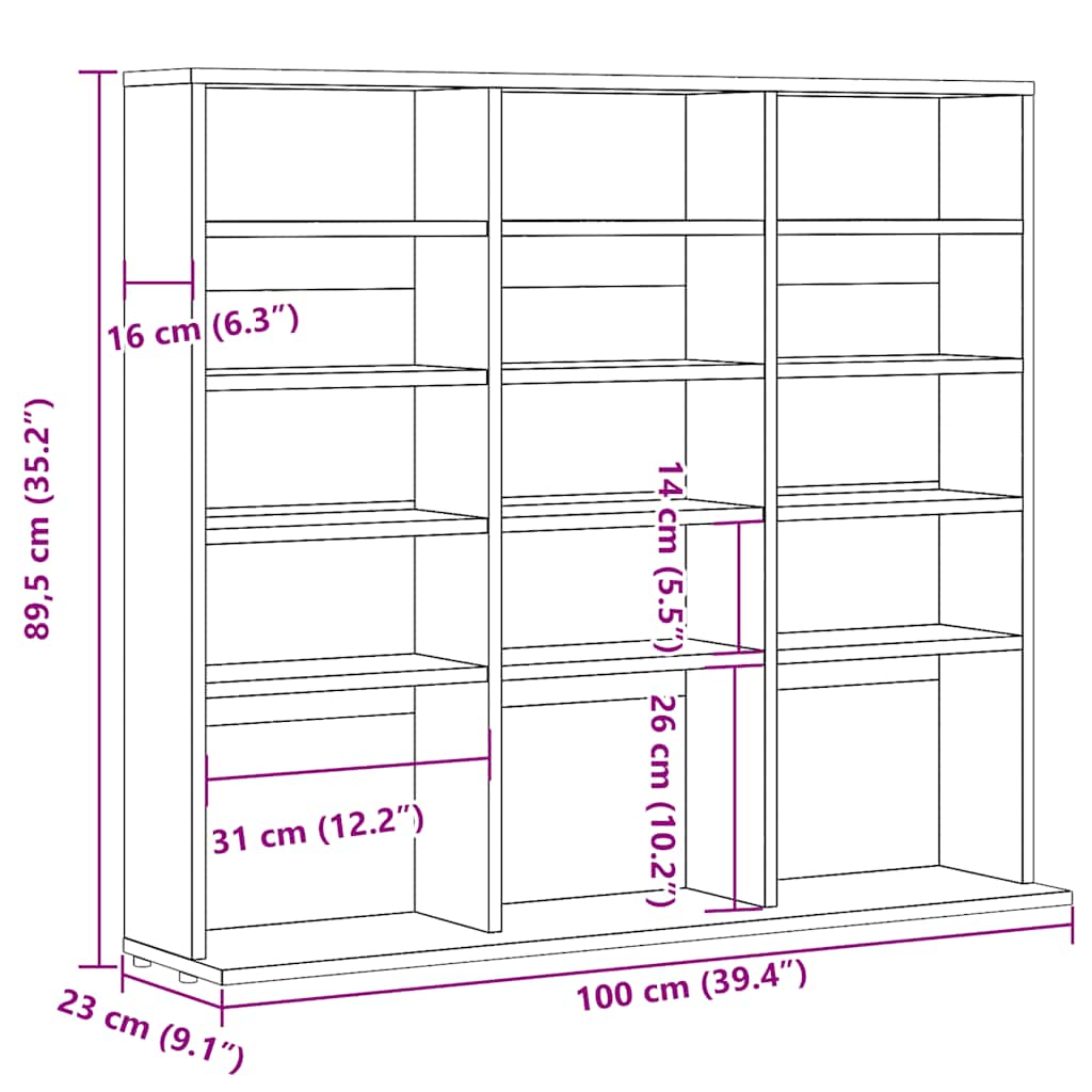 Antik fa színű szerelt fa cd-szekrény 102 x 23 x 89,5 cm