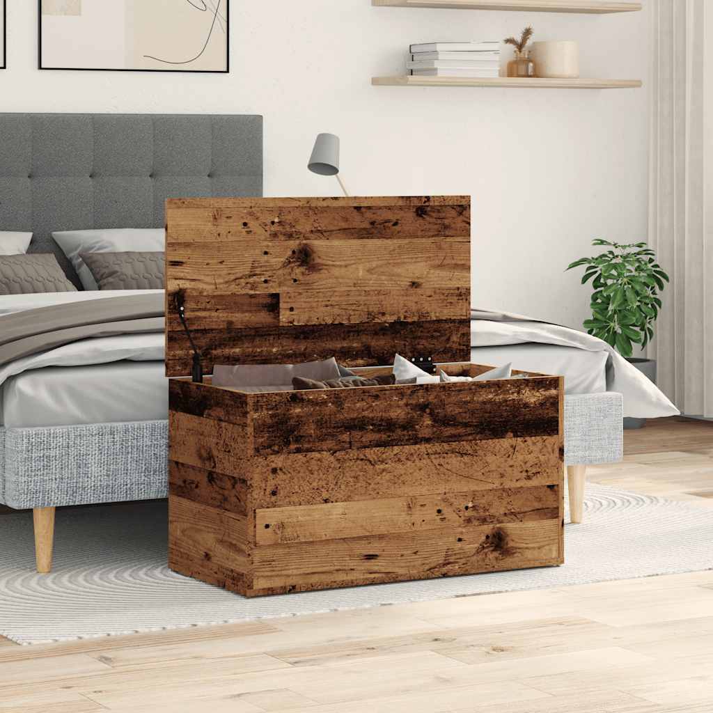 Antik fa színű szerelt fa tárolóláda 84 x 42 x 46 cm