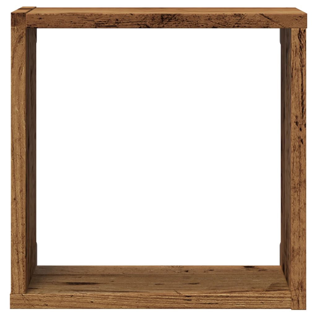 2 db antik fa színű szerelt fa fali kockapolc 30x15x30 cm
