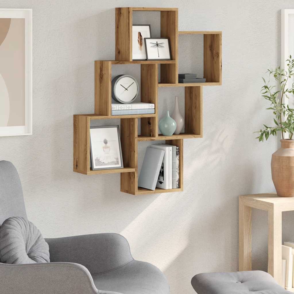 Kézműves tölgy színű négyszög szerelt fa fali polc 78x15x93 cm Kézműves tölgy színű négyszög szerelt fa fali polc 78x15x93 cm