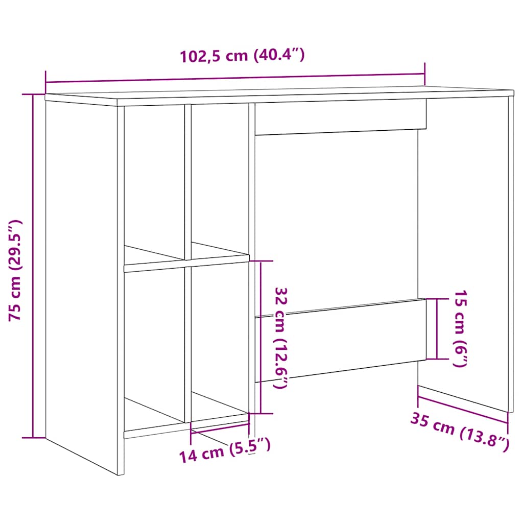 Antik fa színű szerelt fa íróasztal 102,5 x 35 x 75 cm