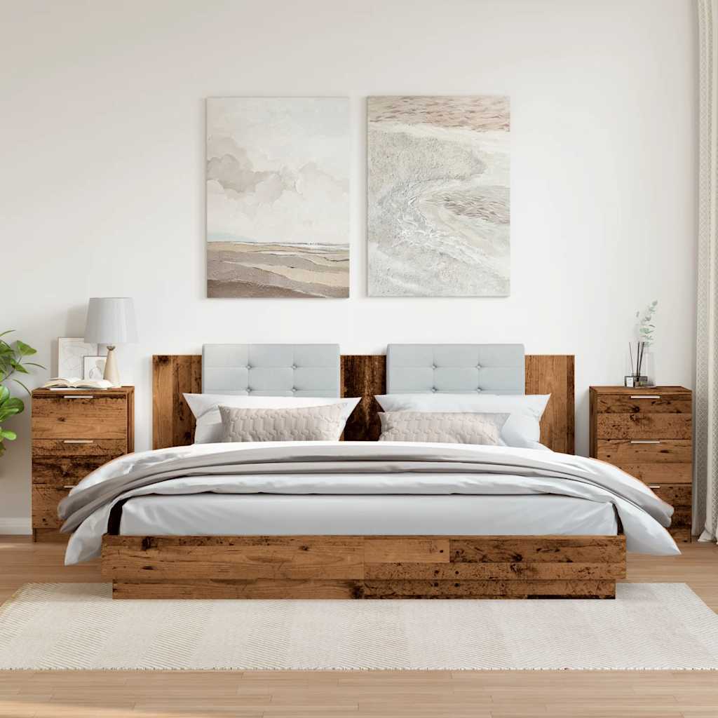 2 db antik fa színű szerelt fa éjjeliszekrény 40 x 36 x 65 cm