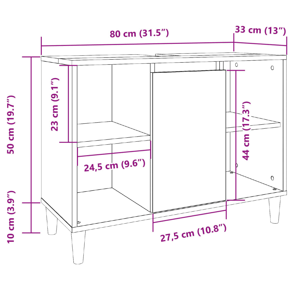 Antik fa színű szerelt fa mosdószekrény 80 x 33 x 60 cm