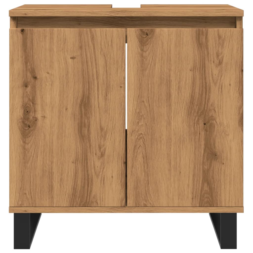 Kézműves tölgy színű szerelt fa fürdőszobaszekrény 58x33x60 cm