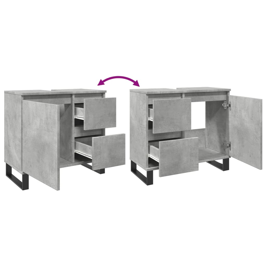 Betonszürke szerelt fa fürdőszobai mosdószekrény 65x33x60 cm