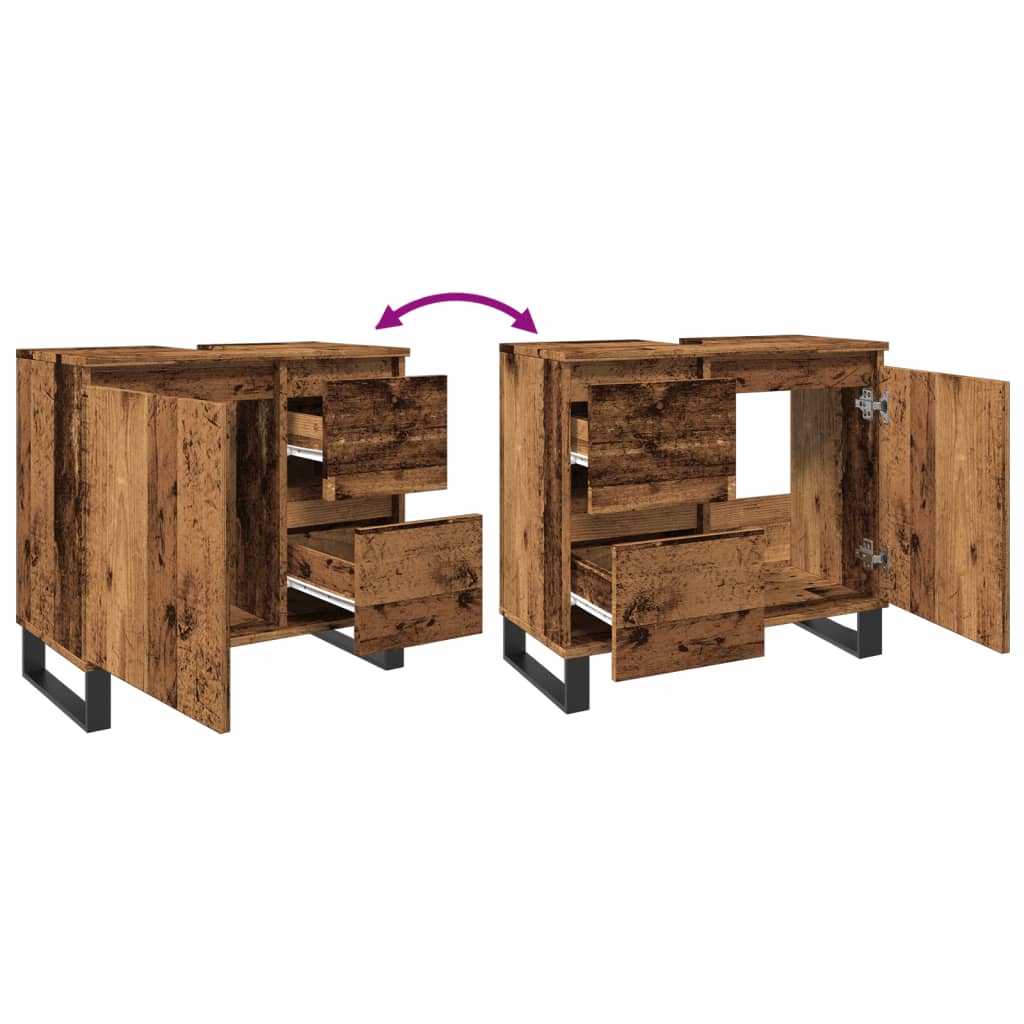 Antik fa színű szerelt fa mosdószekrény 65 x 33 x 60 cm