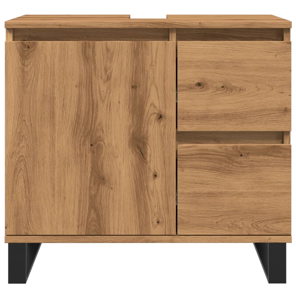 Kézműves tölgy színű szerelt fa mosdószekrény 65 x 33 x 60 cm