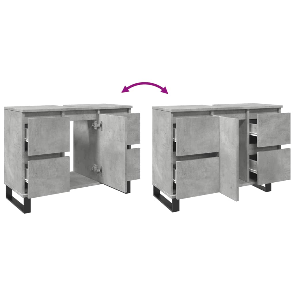 Betonszürke szerelt fa mosdószekrény 80 x 33 x 60 cm