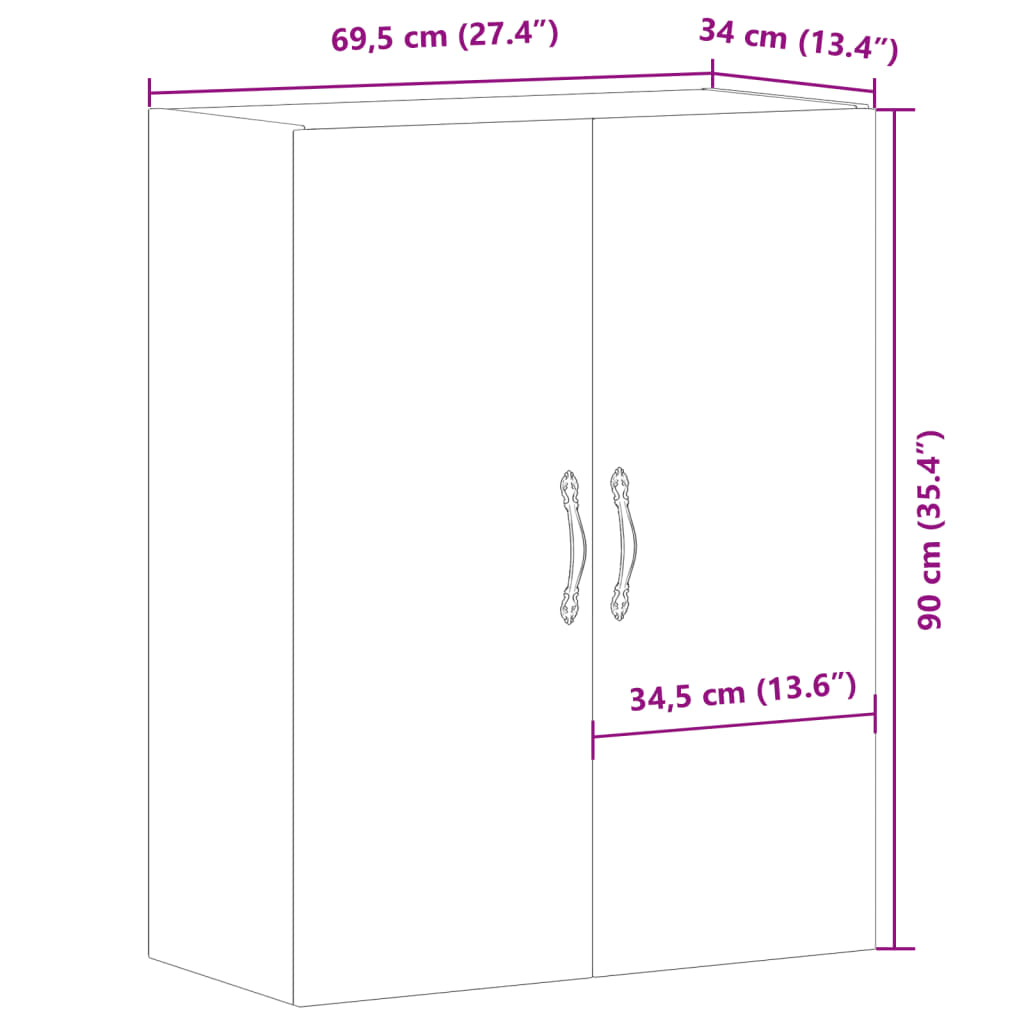 Antik fa színű szerelt fa fali szekrény 69,5 x 34 x 90 cm