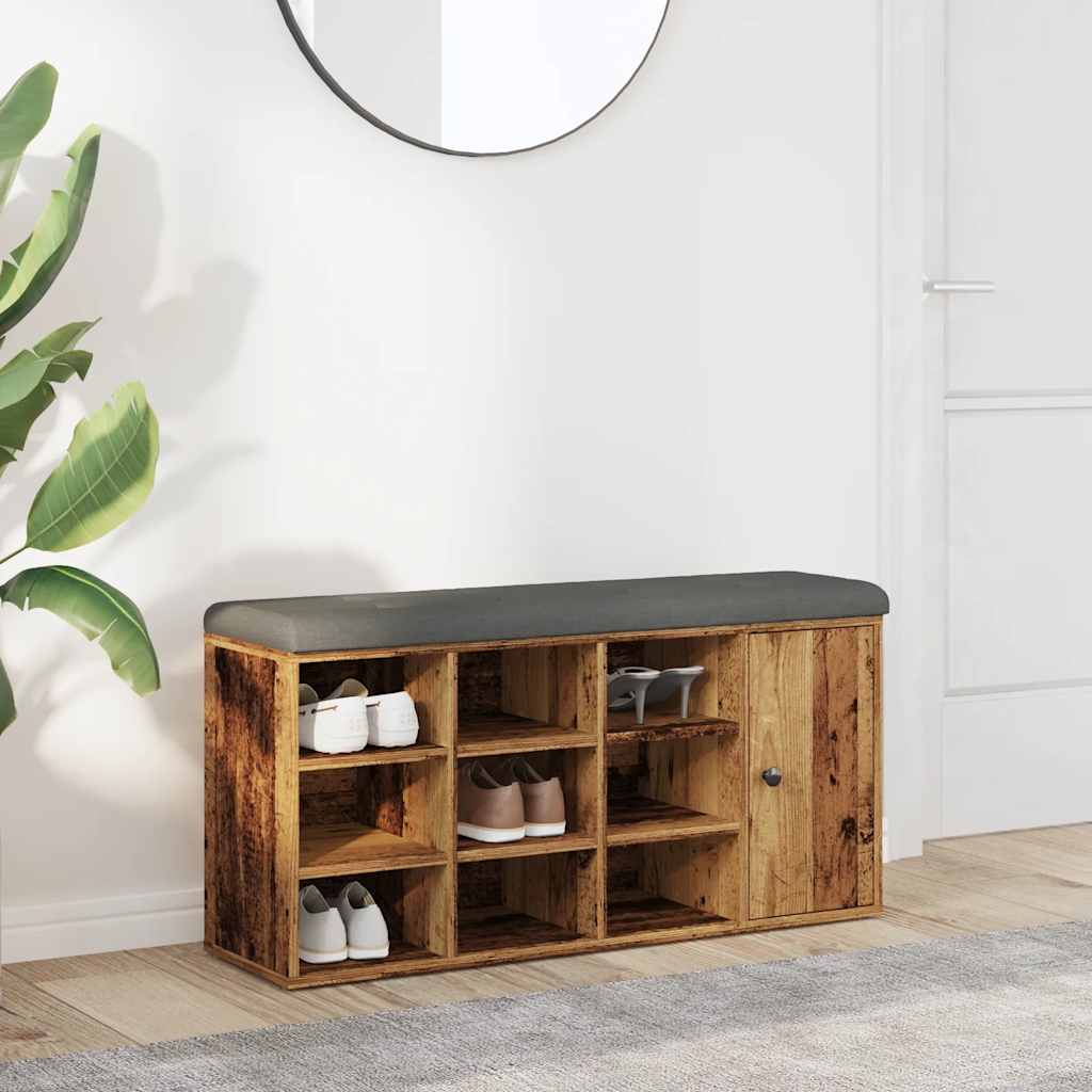 Antik fa szerelt fa cipőtároló pad 102x32x50 cm