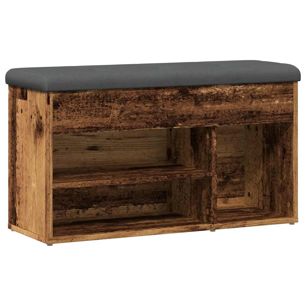 Antik fa szerelt fa cipőtároló pad 82x32x45,5 cm