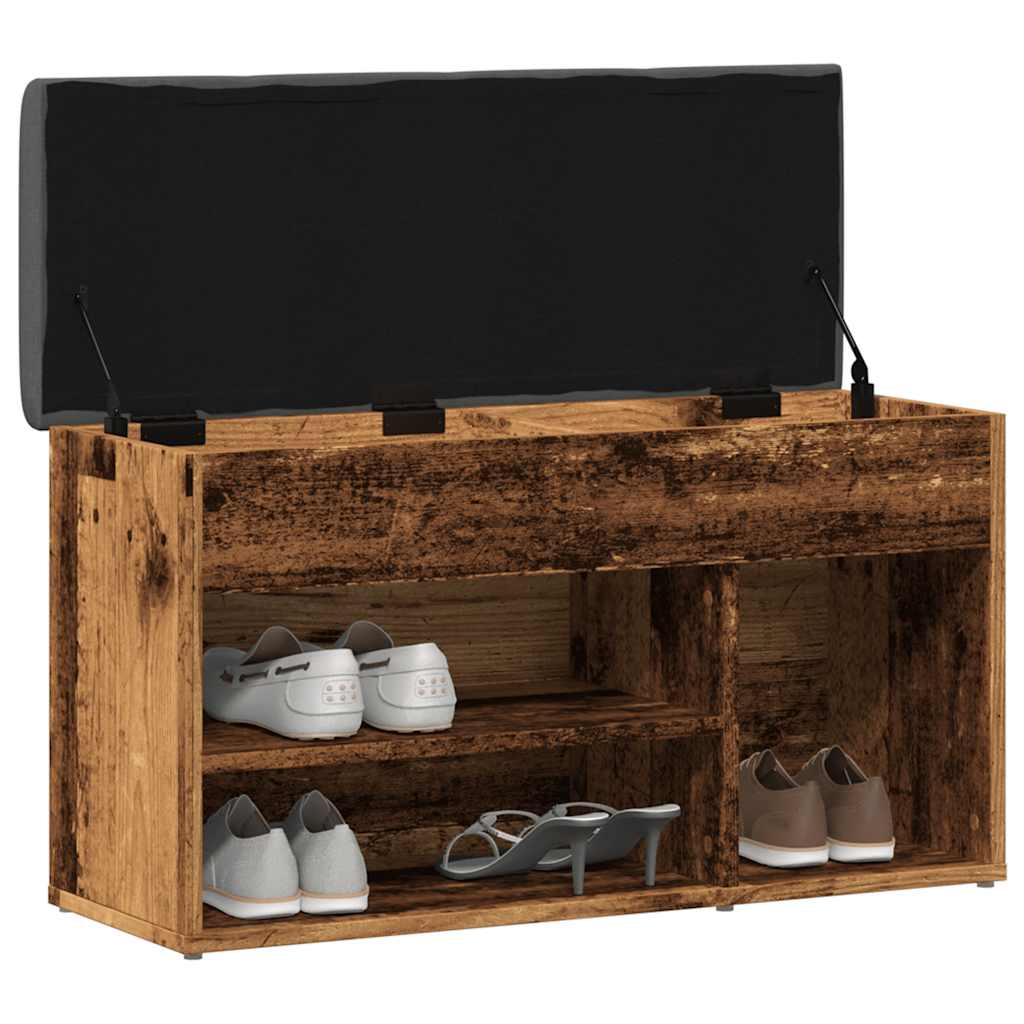 Antik fa szerelt fa cipőtároló pad 82x32x45,5 cm