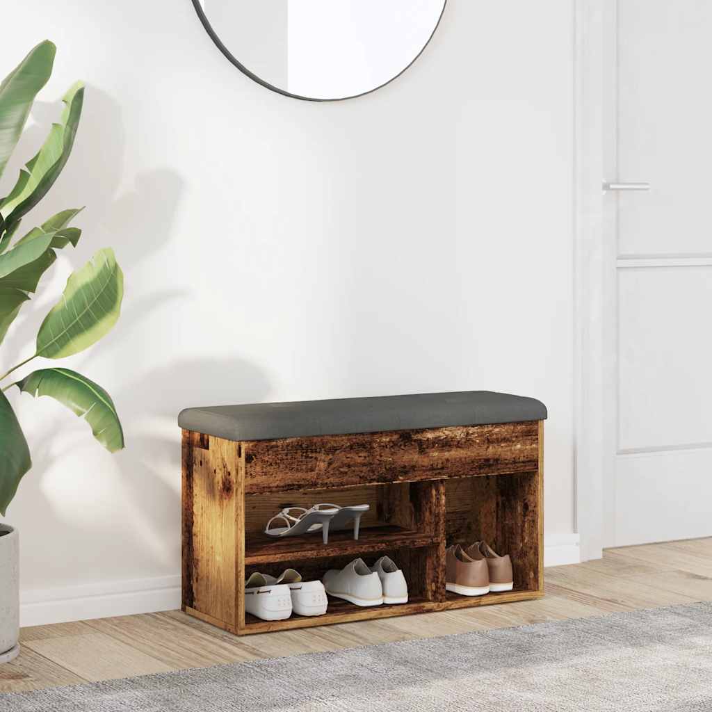 Antik fa szerelt fa cipőtároló pad 82x32x45,5 cm