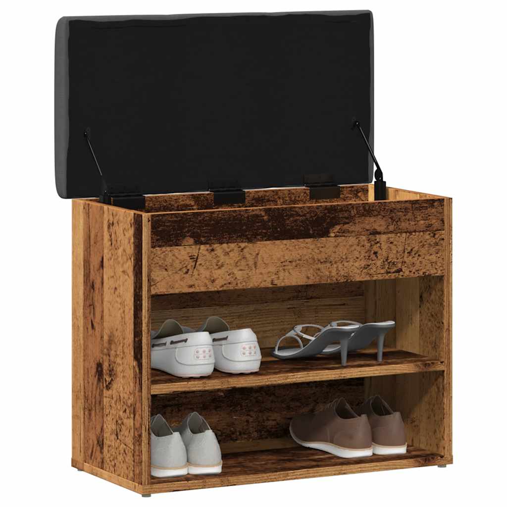 Antik fa szerelt fa cipőtároló pad 62x32x50 cm