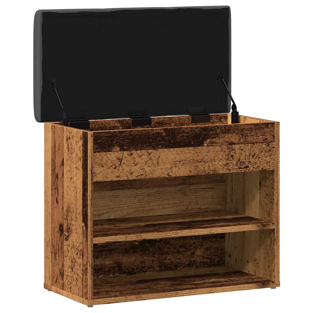 Antik fa szerelt fa cipőtároló pad 62x32x50 cm