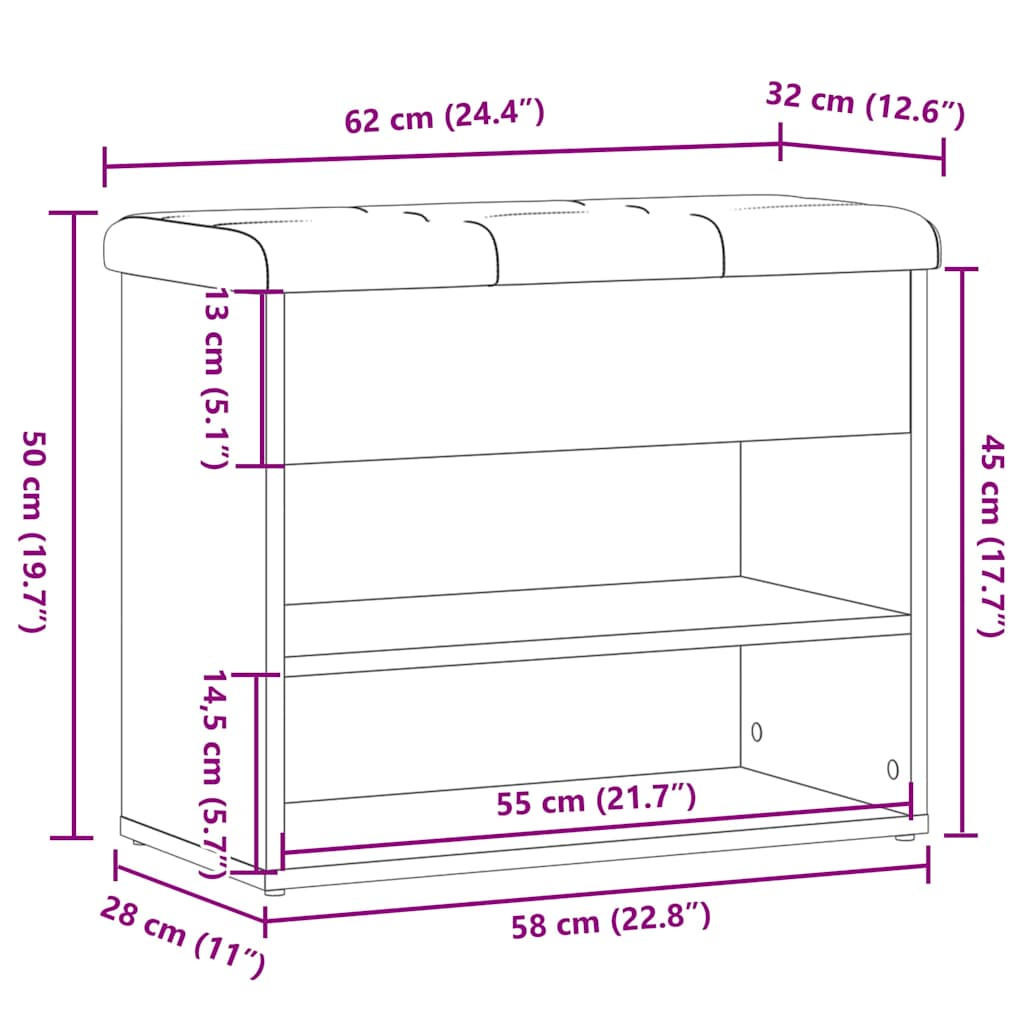 Antik fa szerelt fa cipőtároló pad 62x32x50 cm