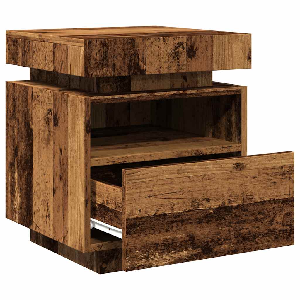 2 db antik fa színű éjjeliszekrény led-fényekkel 40x39x48,5 cm
