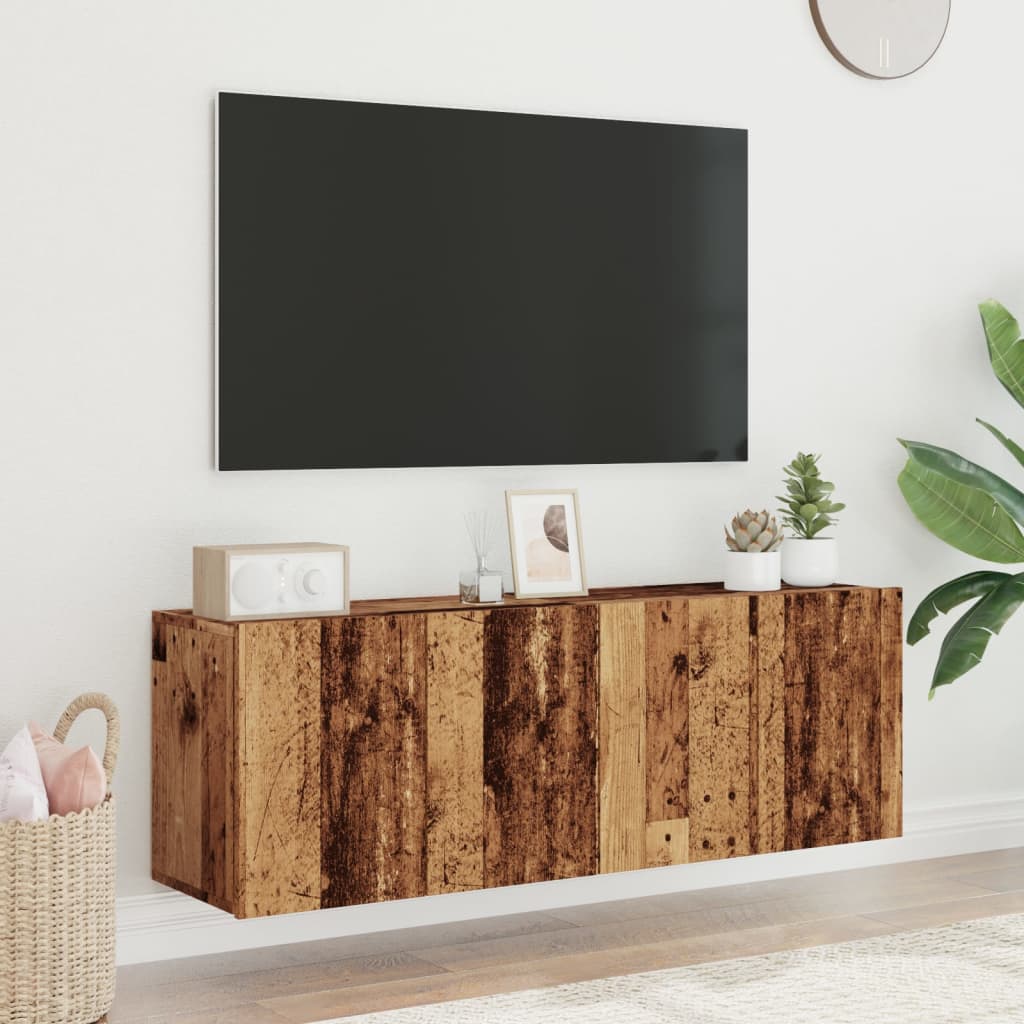 2 db antik fa színű falra szerelhető tv-szekrény 60 x 30 x 41cm