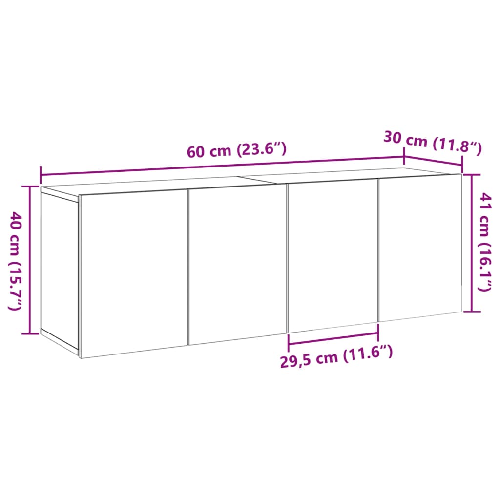 2 db antik fa színű falra szerelhető tv-szekrény 60 x 30 x 41cm