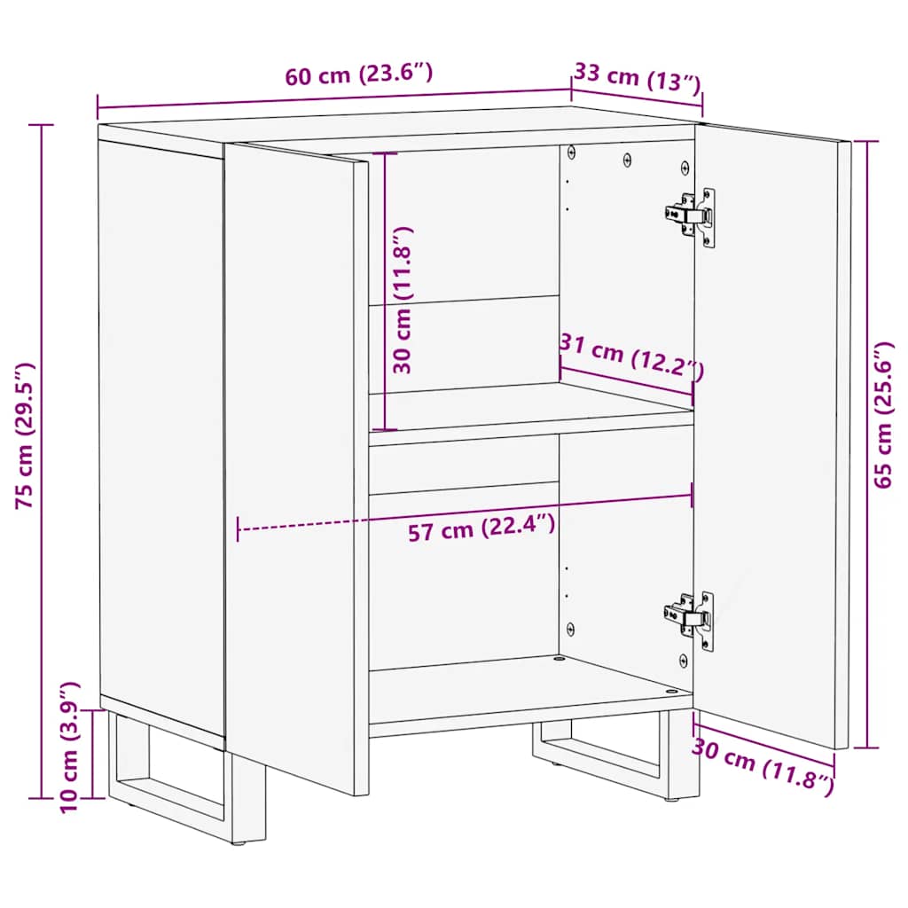 Sideboard fekete 60x33x75 cm tömörfa mango