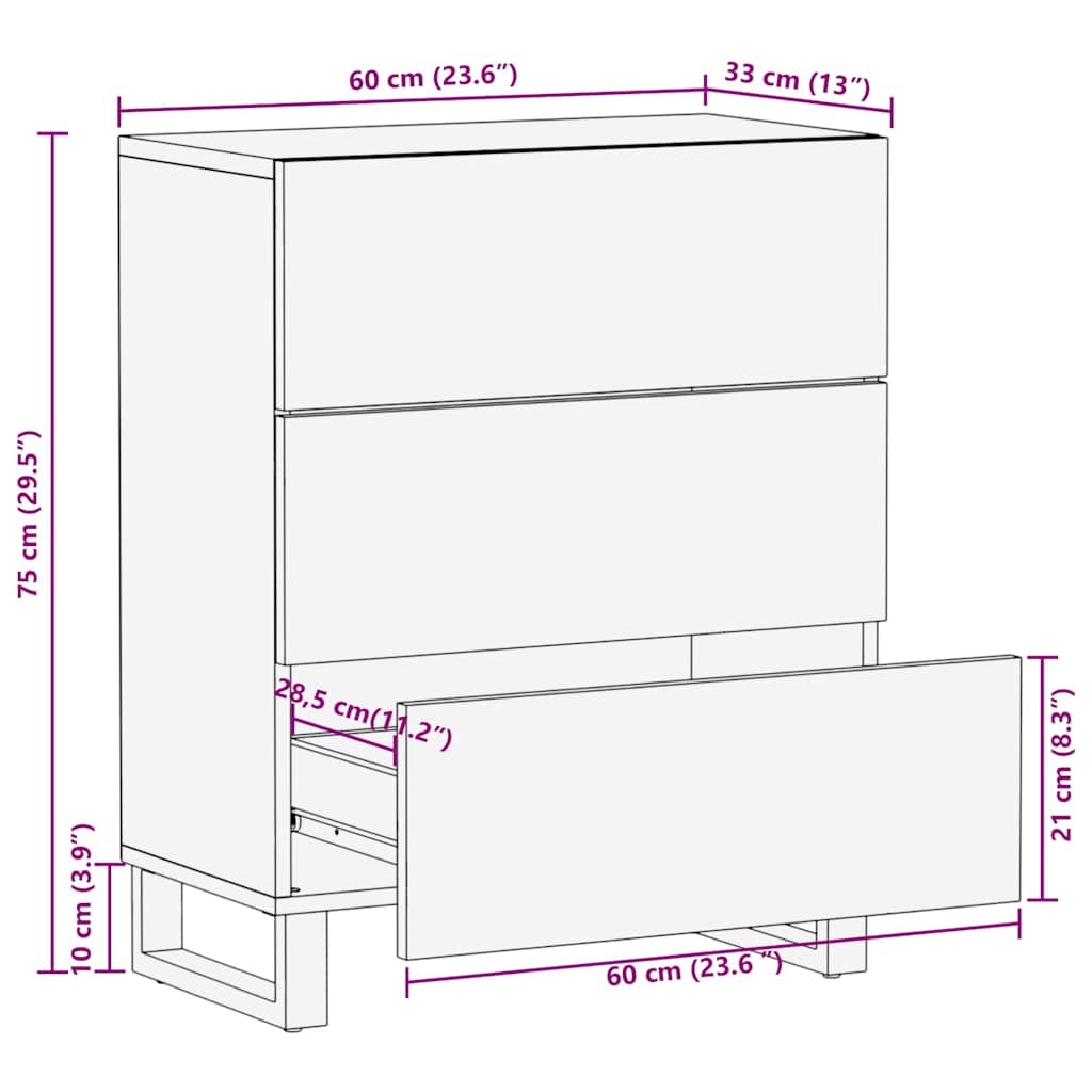 Sideboard fekete 60x33x75 cm tömörfa mango