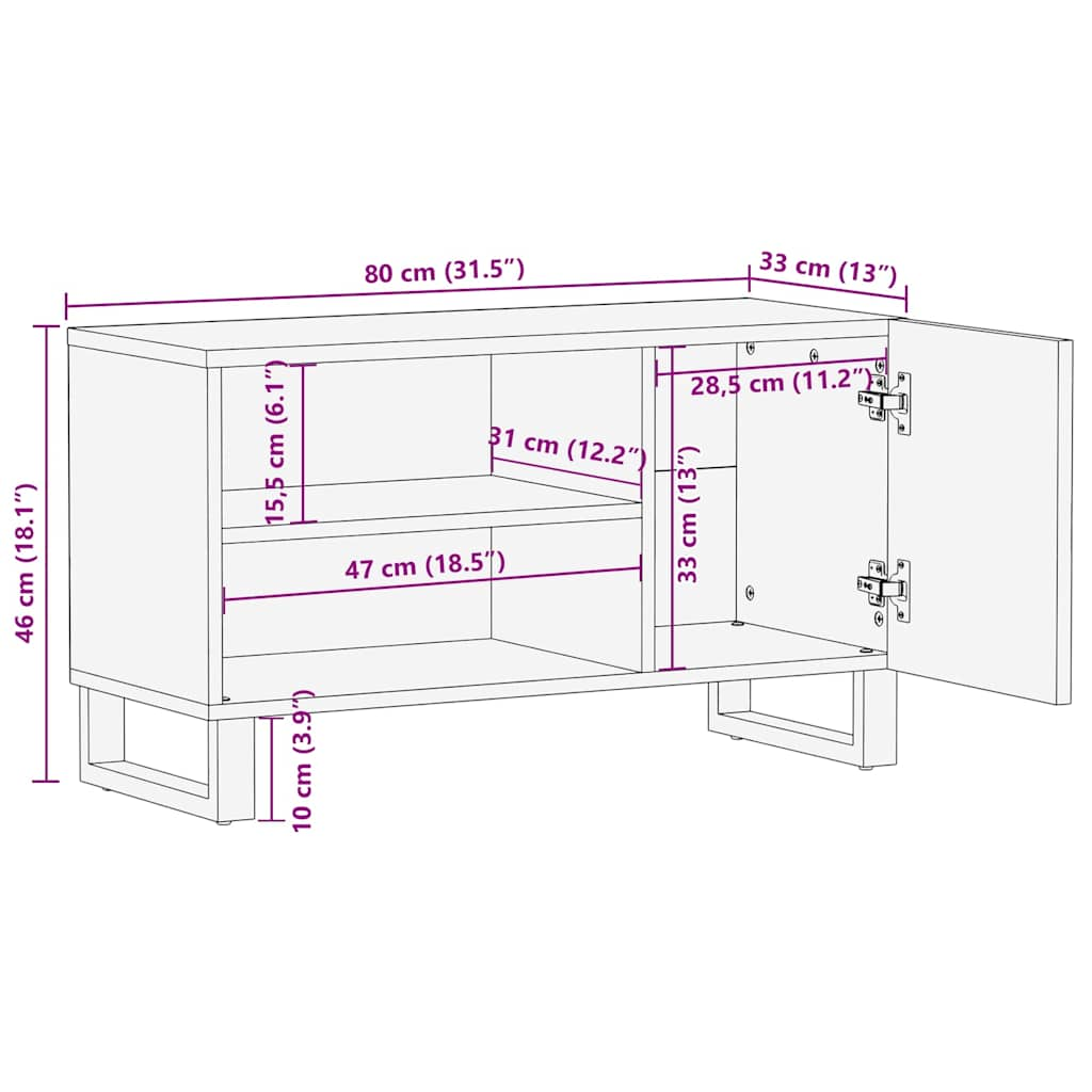 Fekete tömör mangófa tv-szekrény 80 x 33 x 46 cm