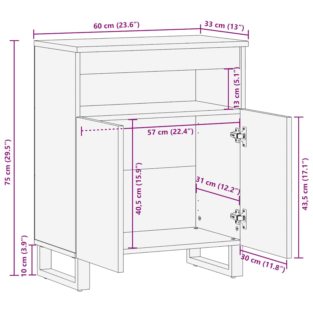 Sideboard fekete 60x33x75 cm tömörfa mango