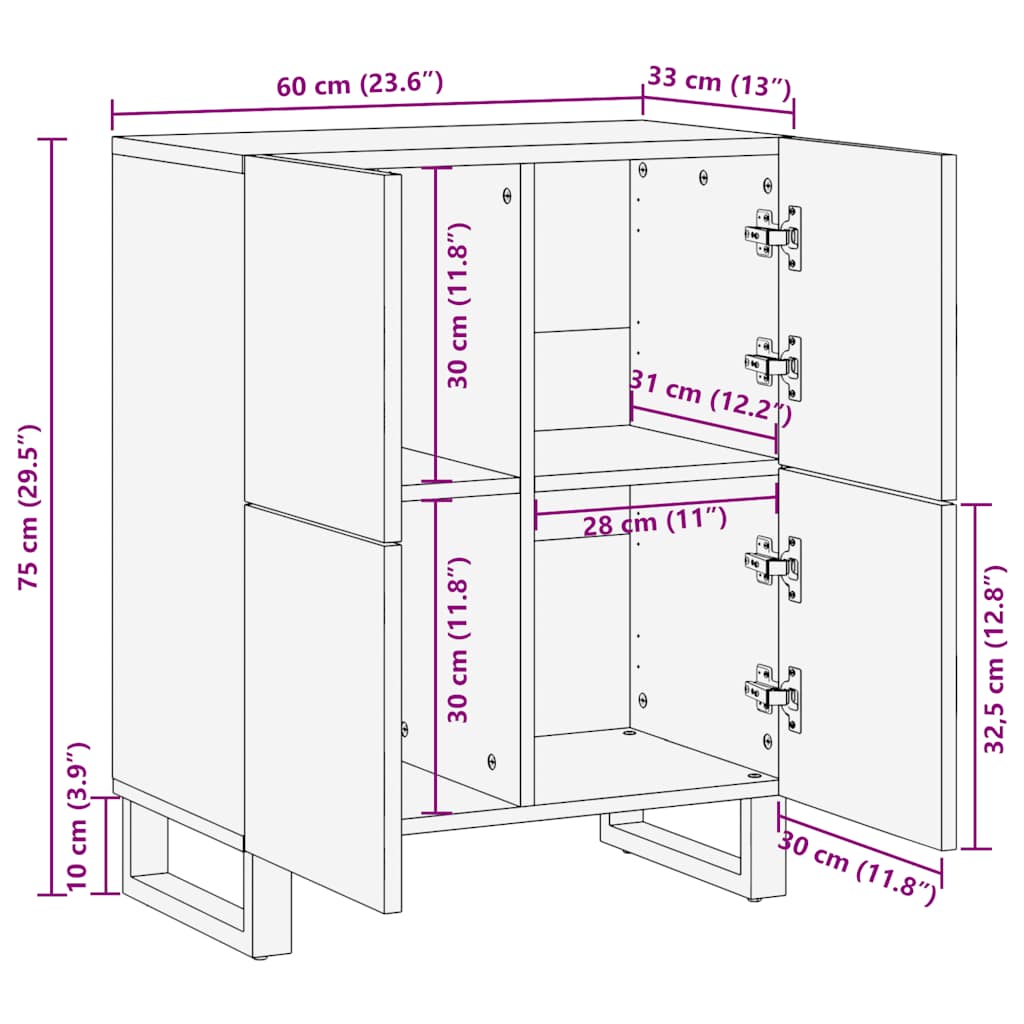 Sideboard fekete 60x33x75 cm tömörfa mango