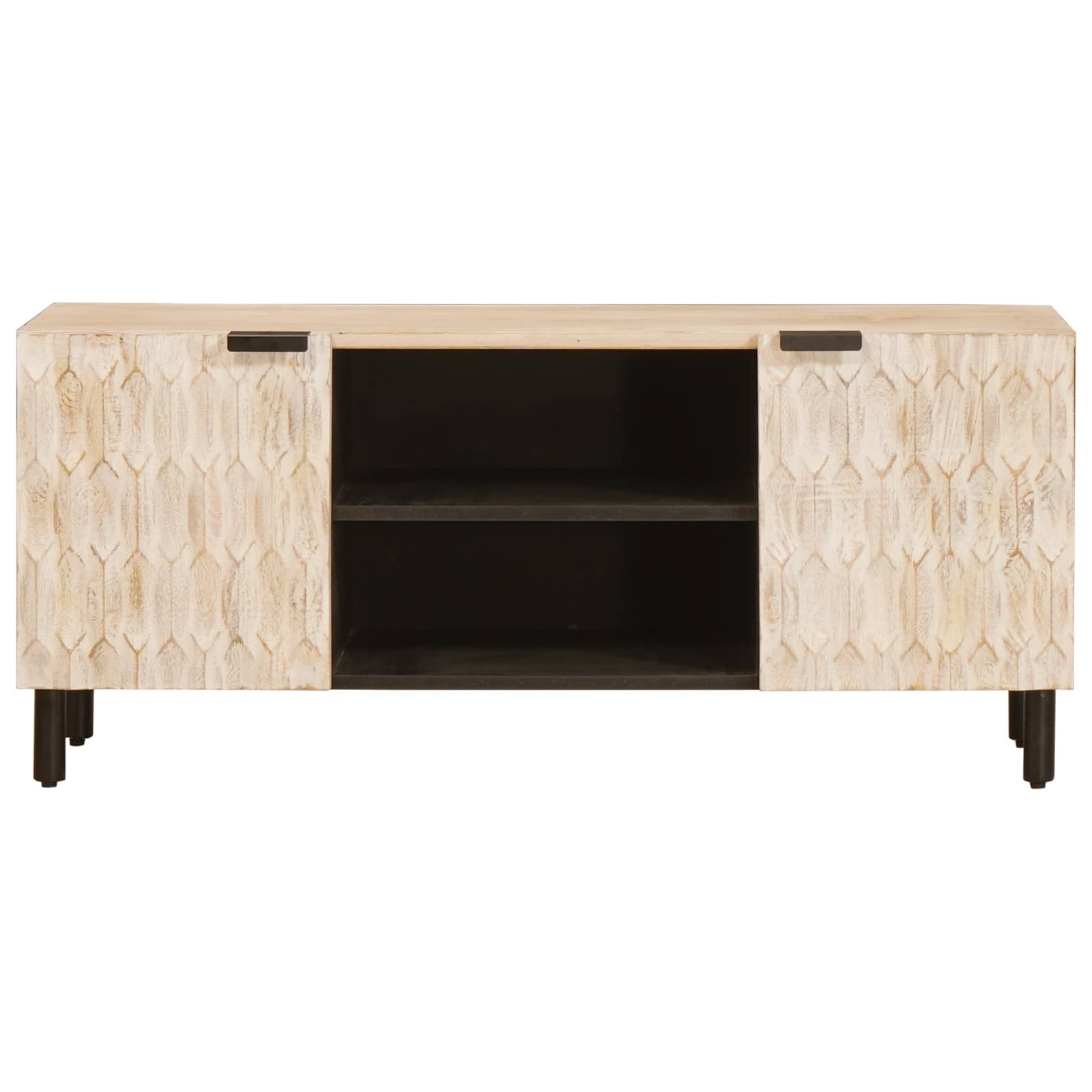 Tv szekrény polcokkal fehér mosott felület 105 x 33,5 x 46 cm