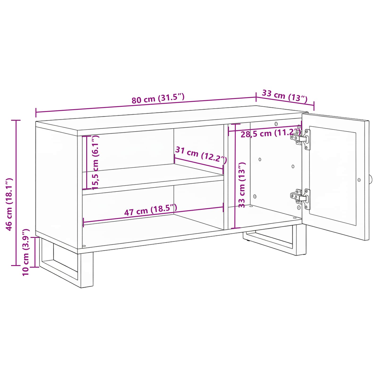 Tv szekrény tárolóval barna 80 x 33 x 46 cm tömör mangófát