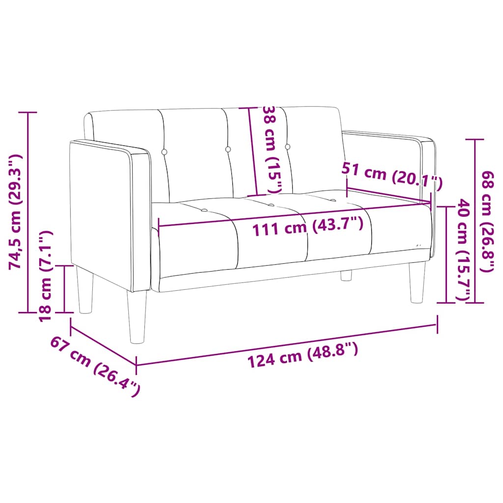 Fekete szövet loveseat kanapé 111 cm