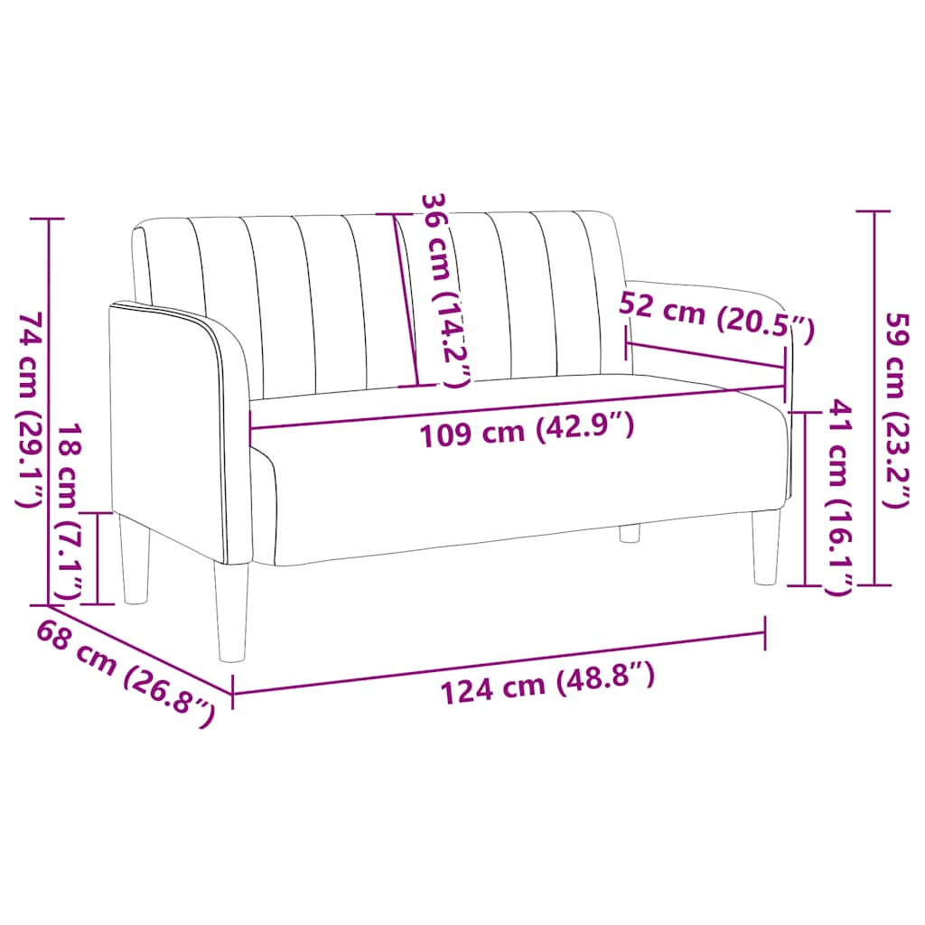 Világosszürke bársony loveseat kanapé 109 cm