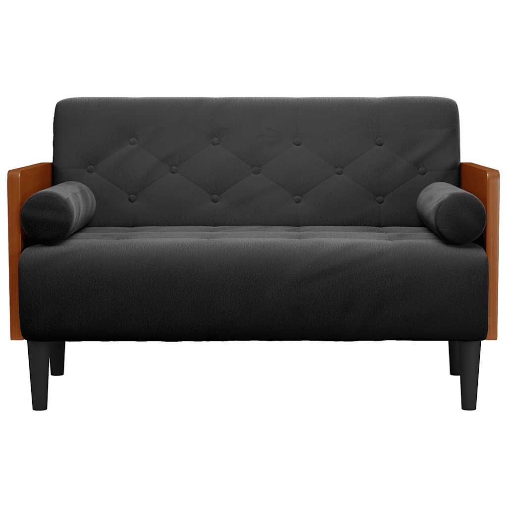 Fekete bársony loveseat kanapé párnákkal 110 cm Fekete bársony loveseat kanapé párnákkal 110 cm